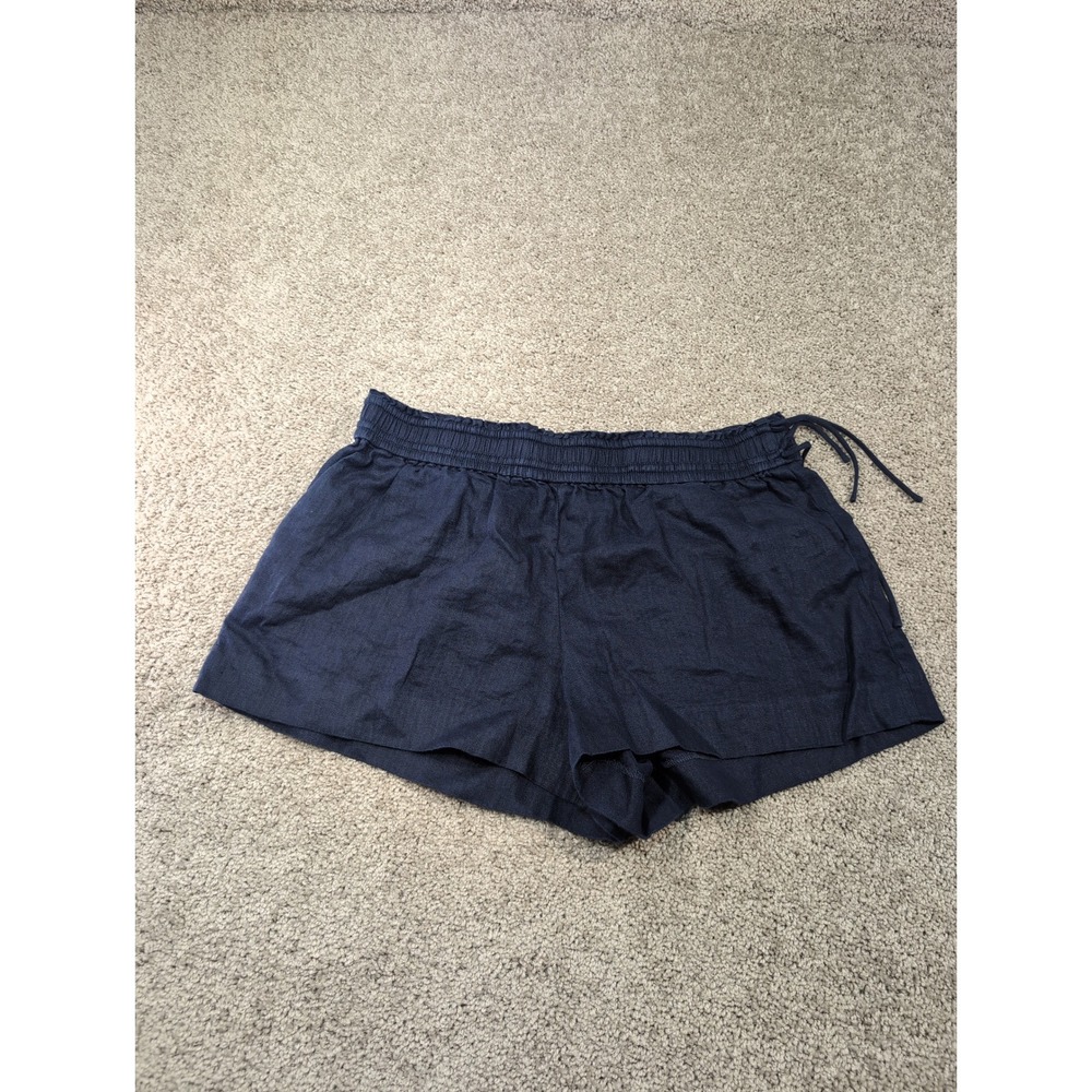 J.Crew Womens Navy Blue 100% Linen Smocked Waist Drawstring Shorts Size L
